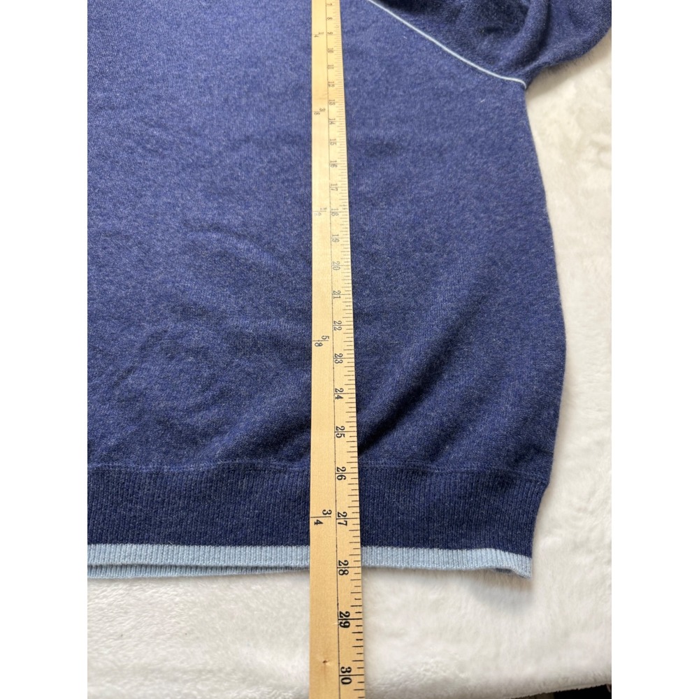 Hammacher‎ Schlemmer Mens XL Blue 100% Cashmere Crewneck Raglan Sweater Contrast - Picture 5 of 5